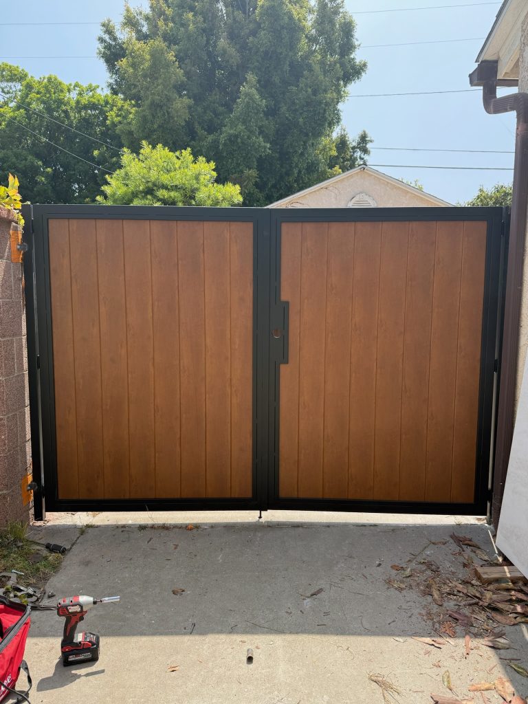 Composite pedestrian gate with matching fence panel
