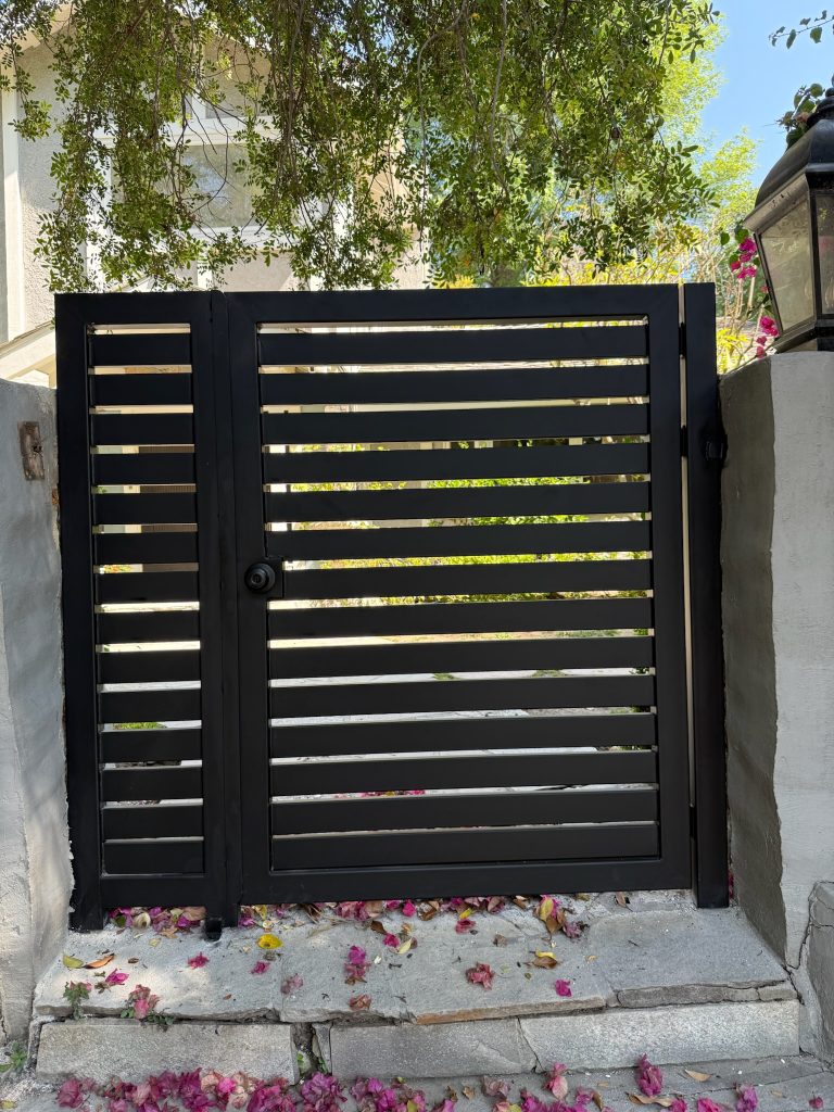Modern horizontal slat pedestrian gate