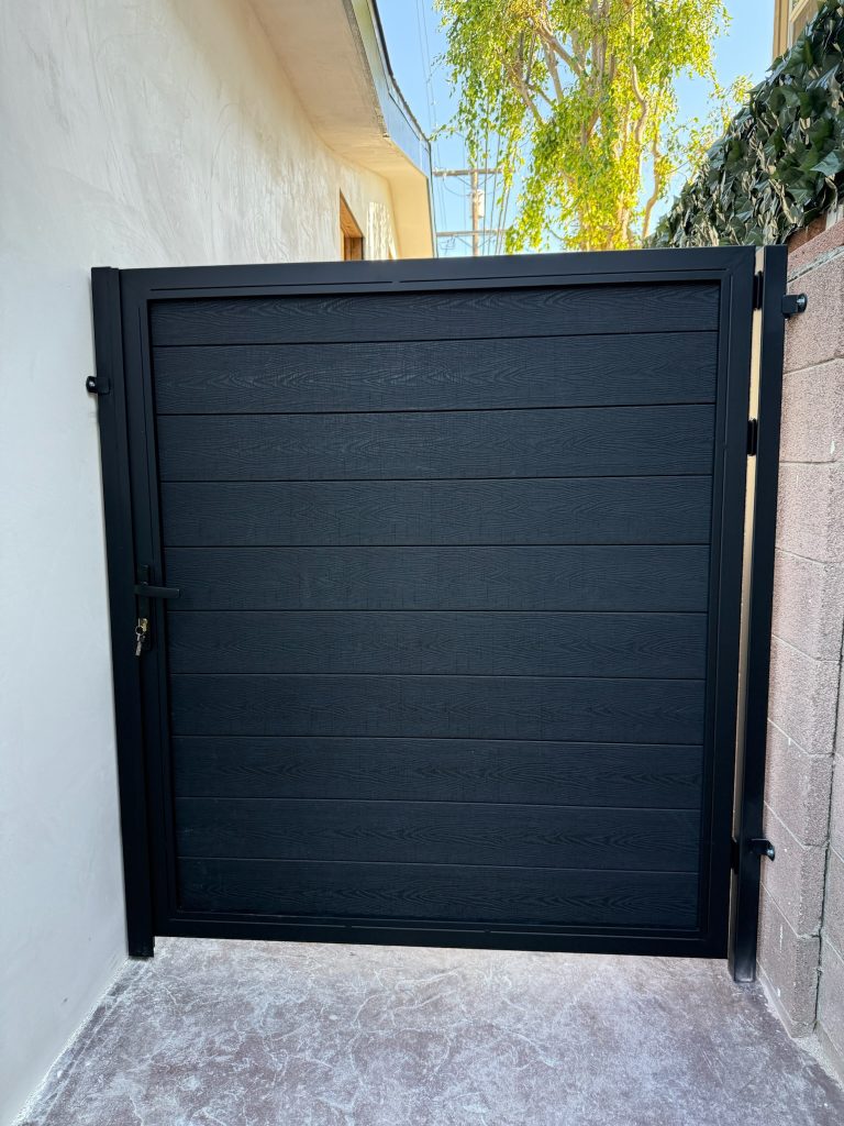Composite pedestrian gate with privacy infill