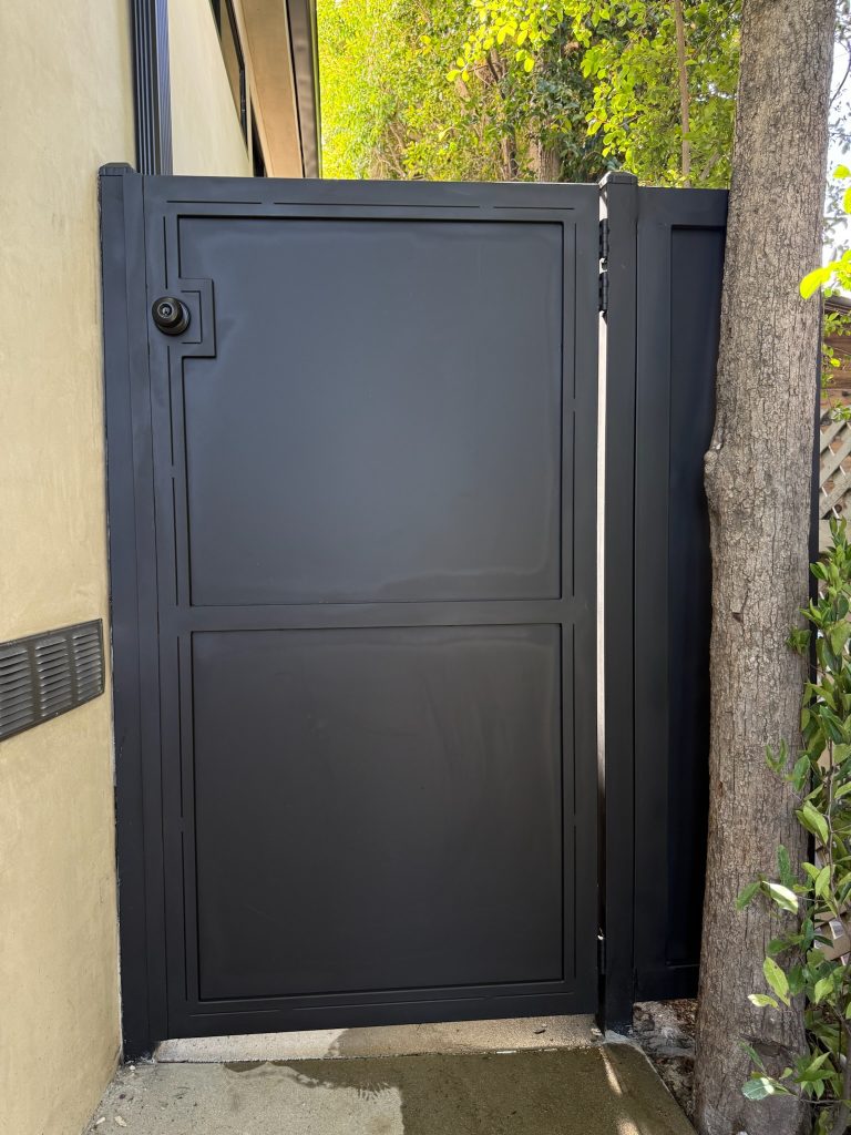 Full privacy sheet metal pedestrian gate